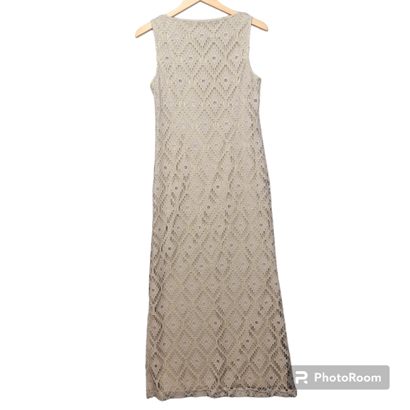 Chicos  crochet Tan Taupe Lace Maxi Sleeveless Dress One Womens Size 1 - Picture 4 of 12